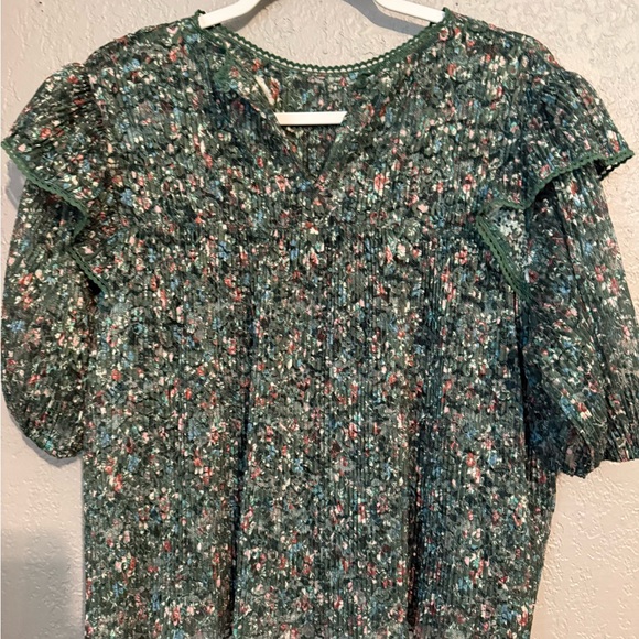 Anthropology Porridge Elegant Green Floral Blouse - Picture 3 of 10
